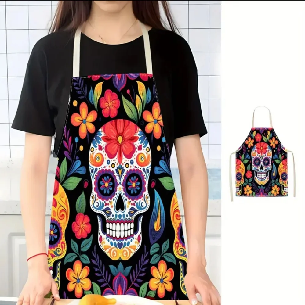 Day of the Dead Sugar Skull Kitchen Cookout Apron 100% Polyester, Flowers